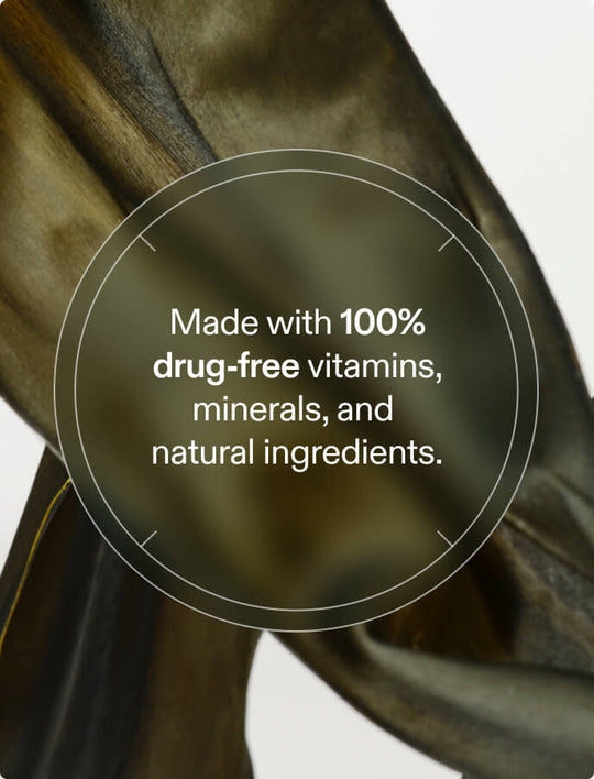 Close-up of 100% drug-free vitamins and natural botanical ingredients in Nutrafol Women's Balance for hormonal hair support.