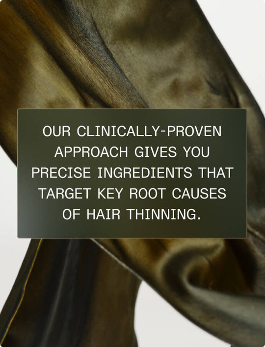 Nutrafol’s clinically-proven approach for men featuring precise botanical ingredients that target key root causes of hair thinning.
