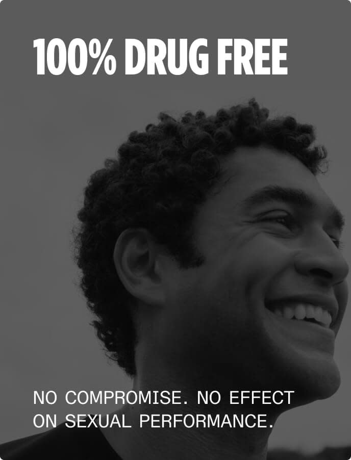 100% drug-free Nutrafol Men hair growth supplement results highlighting no compromise and no negative effect on sexual performance.